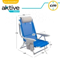 Silla de Playa Aktive Plegable Multiposición con Cojín y Posavasos, 51x45x76 Cm, Azul(m-6)