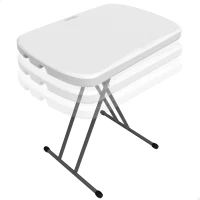 Mesa Auxiliar Plegable Regulable en 3 Alturas, 66x46x61-71 Cm, Blanca(m-1)
