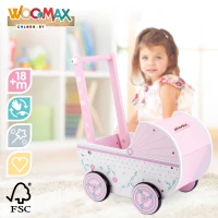 Carrito de Muñecas de Madera WOOMAX, Apto para Muñecas 30-40 Cm, 26x7x42 Cm, Blanco y Rosa(m-3)