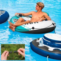 Flotador Rueda Hinchable INTEX con Respaldo, Ø135 Cm, Azul, Blanco y Gris(m-3)