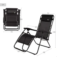 Silla Plegable Gravedad Cero Jardín con Estructura de Acero y Textileno, 86,5x13,5x67 Cm, Negro(m-4)