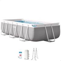 Piscina Elevada Rectangular Prisma Frame INTEX con Depuradora y Escalera, 300x175x80 Cm, Gris Claro(m-1)