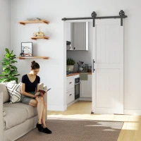 HOMCOM Porta Scorrevole in Stile Country con Binario e Maniglia in Legno e Acciaio, 71.5x213.4 cm, Bianco e Nero(m-2)