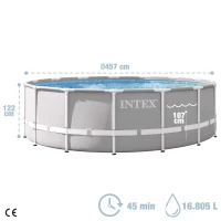 Piscina Desmontable Redonda Prisma Frame con Depuradora 3.785 L/h, 457x457x122 Cm, Azul y Gris Claro(m-4)