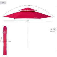 Sombrilla de Playa Antiviento 8 Varillas, 280x280x160 Cm, Rojo(m-4)