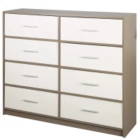 Cómoda 8 Cajones de Tela Plegables, 114x30x92 Cm, Madera y Blanco(m-1)