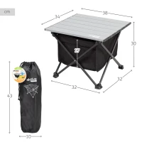 Mesa Auxiliar Plegable Camping con Almacenaje y Bolsillo, 40x35x30 Cm, Gris y Negro(m-4)