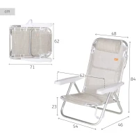 Silla Plegable Multiposición con Cojín, 48x46x84 Cm, Beige(m-4)