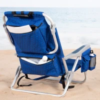 Silla de Playa Baja XL Multiposición con Cojín, Bolsillo y Nevera, 55x60x80 Cm, Azul(m-5)