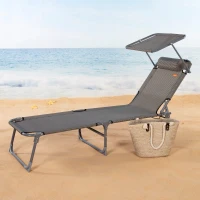 Tumbona Plegable de Playa con Parasol y Cojín Acolchado, 193x53x30 Cm, Gris(m-2)