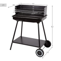 Barbacoa Portátil Carbón Acero Inoxidable Parrilla 4 Alturas, Ruedas y y Asa, 55x43x82 Cm, Negro(m-4)