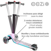 Patinete 3 Ruedas con Luces Personalizables, Manillar Regulable, 29x60,5x66,5-76,5 Cm, Blanco(m-7)