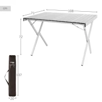 Mesa Plegable Camping Aluminio Antideslizante Desmontable, 20x14x107 Cm, Plateado(m-4)