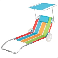 Carro Playa Tumbona 2 en 1 Estructura Aluminio 600D y Cojín Acolchado, 54x11x66 Cm, Azul(m-1)