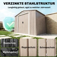Outsunny Căsuță de Grădină din Metal cu Guri de Aerisire și Uși Duble Culisante, 2,1x1,3m, Maro Deschis(m-4)