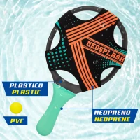 Set 2 Palas de Playa Neopreno y Plástico con Pelota, 21,5x38,5 Cm, Amarillo(m-3)