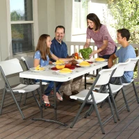 Mesa Ajustable con Patas Plegables, 183x76x61-91 Cm, Crema(m-5)
