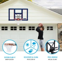 Tablero de Baloncesto Policarbonato Ultrarresistente con Aro 46 Cm, 121x5x75,5 Cm, Azul y Rojo(m-3)