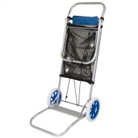 Carrito Playa Plegable 2 en 1 Aluminio, 47x50x100 Cm, Gris y Azul(m-1)