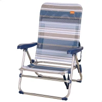 Silla de Playa Plegable Baja 5 Posiciones, 47x50x85 Cm, Azul y Gris(m-1)