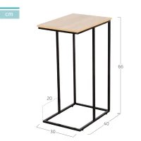 Mesa Auxiliar en Forma de C Estilo Industrial con Estructura de Acero y Tablero, 40x30x66 Cm, Negro(m-4)
