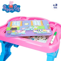 Mesa Infantil Peppa Pig con Pizarra, 10 Juegos Educativos y Almacenamiento, 59x13x39 Cm, Rosa y Azul(m-2)
