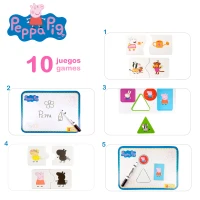 Mesa Infantil Peppa Pig con Pizarra, 10 Juegos Educativos y Almacenamiento, 59x13x39 Cm, Rosa y Azul(m-3)