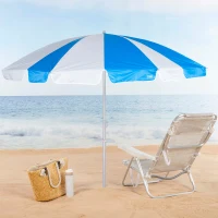 Sombrilla de Playa 8 Varillas UV50 Reclinable 220 Cm, Azul y Blanco(m-2)