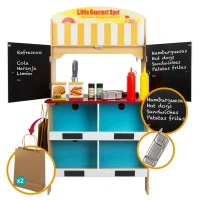 Cocinita Heladería de Madera 2 en 1 con 25 Accesorios, 59,7x39,4x108,6 Cm, Madera Natural(m-8)