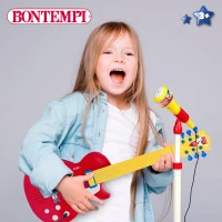 Guitarra Eléctrica Infantil Bontempi con Micrófono y Altavoz, 30x5,5x63 Cm, Rojo y Amarillo(m-5)