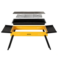 Barbacoa de Carbón Plegable Aktive con Bandejas Laterales, 89x33x33 Cm, Negro(m-7)