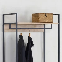 Armario Abierto Estructura Metálica y Cajones Plegables, 60x40x175 Cm, Negro y Madera(m-7)
