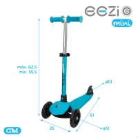 Patinete 3 Ruedas Infantil EEZI con Manillar Desmontable y Regulable, 26x61x55,5-62,5 Cm, Azul(m-7)