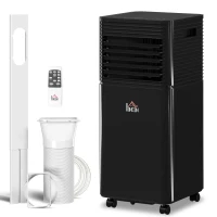 HOMCOM 5000 BTU 4-In-1 Portable Air Conditioner Cooling Dehumidifying Fan for Room up to 18m², with Remote, LED Display, 24H Timer, Wheels, Window Mount Kit, Black(m-18)