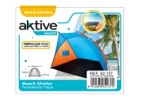 Tienda Paravientos Aktive Impermeable para 3 Personas, 200x125x120 Cm, Azul y Naranja(m-10)