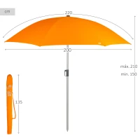Sombrilla de Playa 8 Varillas Regulable y Reclinable, 220 Cm, Naranja(m-4)