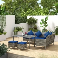 Outsunny 5 Pieces Rattan Garden Furniture Set with Dining Table, Cushions - Dark Blue(m-10)