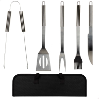 Estuche Utensilios Barbacoa Aktive 5 Piezas Inoxidables Resistente al Calor, 38,5x5x11,5 Cm, Acero