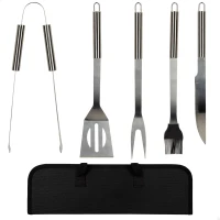 Estuche Utensilios Barbacoa Aktive 5 Piezas Inoxidables Resistente al Calor, 38,5x5x11,5 Cm, Acero(m-1)