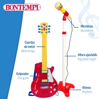 Guitarra Eléctrica Infantil Bontempi con Micrófono y Altavoz, 30x5,5x63 Cm, Rojo y Amarillo(m-3)