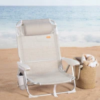 Silla Plegable Multiposición Aktive con Cojín y Bolsillo, 51x45x76 Cm, Beige(m-2)