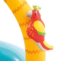 Piscina Hinchable Infantil Isla Tropical con Toldo, Suelo Acolchado y 3 Animales, 102x102x86 Cm, Multicolor(m-5)