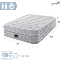 Colchón Hinchable Doble Supreme Air-Flow Fiber-Tech, 152x203x51 Cm, Gris(m-4)