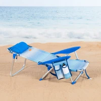 Silla Baja de Playa Plegable Reclinable 4 Posiciones con Cojín y Bolsillo, 64x11x64 Cm, Azul a Rayas(m-3)
