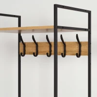 Perchero Zapatero Vertical 3 Estantes 5 Ganchos, 60x40x175 Cm, Negro y Madera(m-3)