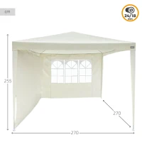 Cenador Desmontable para Jardín con 2 Paredes y Ventana, 270x270x240 Cm, Blanco(m-4)