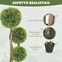 HOMCOM Set 2 Piante di Bosso Artificiale a 3 Sfere, con Vaso e Fondo Rinforzato, Altezza 90 cm, per Interno ed Esterno(m-4)