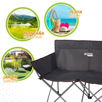 Silla de Camping Doble Plegable con Estructura de Acero, 107x63x88 Cm, Negro(m-5)