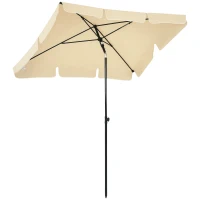 Outsunny 2 x 1.3m Garden Parasol Umbrella, Outdoor Market Table Umbrella with Ruffles & Aluminium Pole, Rectangular Tilting Parasol Sun Shade Canopy, Beige(m-10)