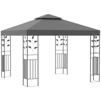 Outsunny 3 x 3m Outdoor Steel Gazebo with 2 Tier Roof, Garden Gazebo Patio Canopy Marquee Shelter with Decorative Steel Frame - Grey(m-1)